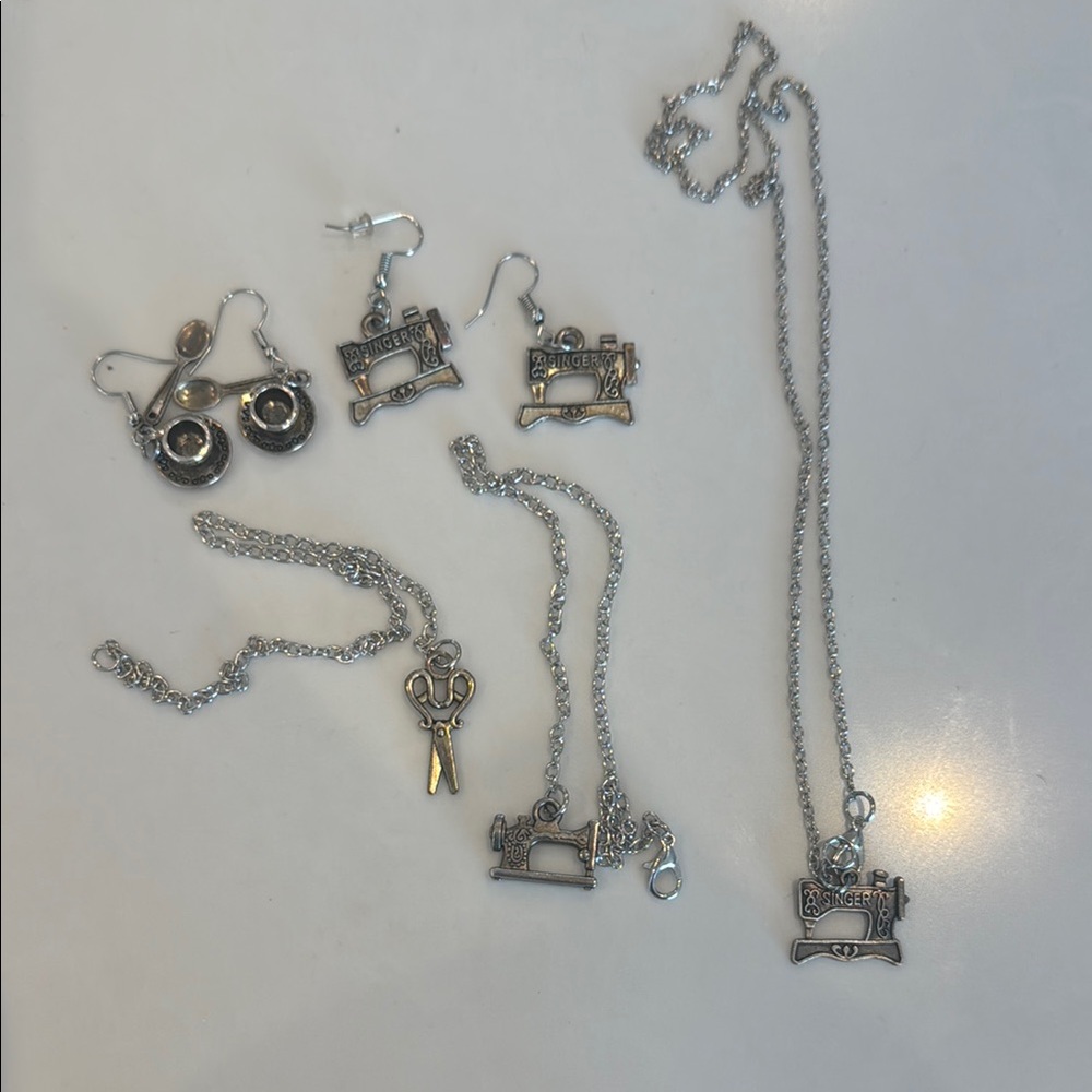 Sale 3/15 Silver Sewing Machine Jewelry Set